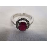 18ct white gold ruby & diamond set ring