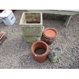 Pair of square planters, chimney pot etc