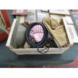 Box of WWI militaria to include helmet and trench boots