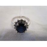 Fine platinum sapphire & diamond cluster ring