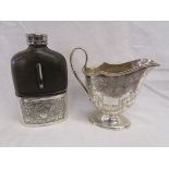 2 pieces of white metal to include hip flask