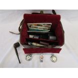 Gents leather case of collectables to include 2 Ingersoll fob watches