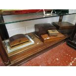 Collection of wooden boxes and trays etc to include Art Deco style cigarette box