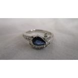 Fine platinum sapphire, baguette & marquee diamond set ring