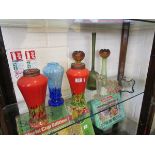 Shelf of glass to include colourful vases