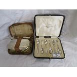 Cased set of 6 silver spoons and cased silver brush set