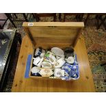 Pine box of china to include crested ware