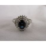 Platinum sapphire and diamond cluster ring