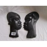 2 carved African wall masks