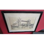 Framed pen & ink - Tower bridge