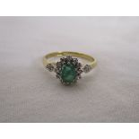 Gold emerald & diamond cluster ring