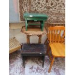 2 early stools and bamboo table