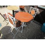 Wood & metal patio table with pair of folding chairs