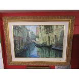 Large oil on canvas in gilt frame - Midday in Venice by Richard Zu Ming Ho (Cost £1200 in 2004 - see
