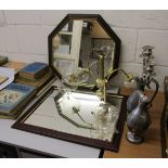 Mirrors, light fitting, candelabra and 2 pewter jugs
