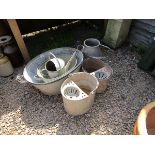 Collection of tin tubs and buckets