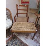 Rush seated armchair & stool