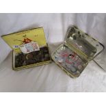 Coins - Cigar box & tin of coins, tokens etc