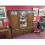 Large Arts & Crafts oak 3 door wardrobe with drawers