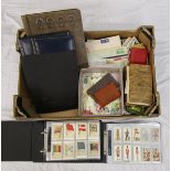 Box of cigarette cards, albums etc