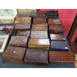 Collection of wooden tea caddies, boxes & desk tidies etc