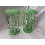 Pair of Victorian green glass lustres