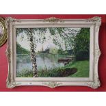 Oil on canvas signed N Laidlaw - River at Stratford-on-Avon