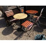 Wood & metal patio table with pair of folding chairs