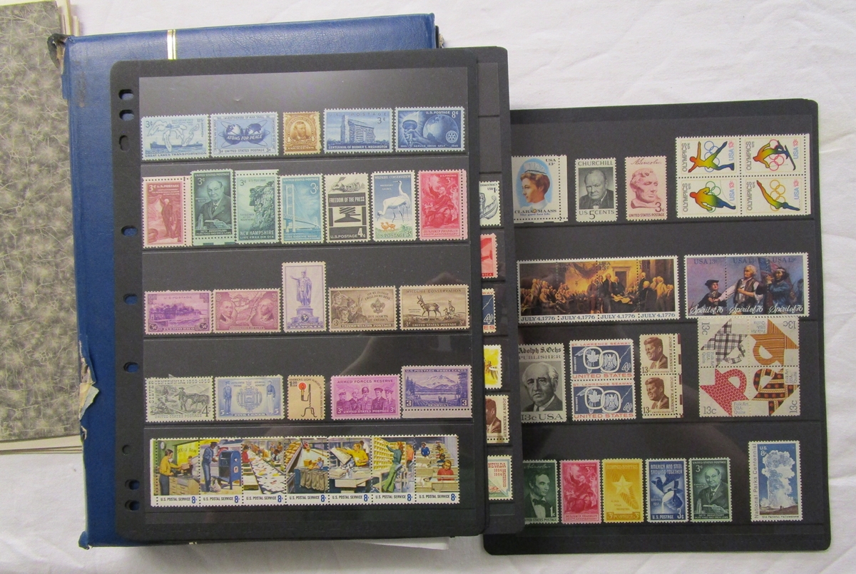 Stamps - USA album pages & stock-book with mint/used defin & commem from 1870s on includes Apollo