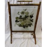 Bamboo fire screen with painted glass