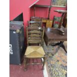 Set of 4 rush seated slat back chairs