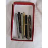 Collection of pens to include 3 14ct nibs & silver propelling pencil etc