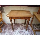 Small pine hall table with drawer on turned legs