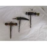 3 antique corkscrews