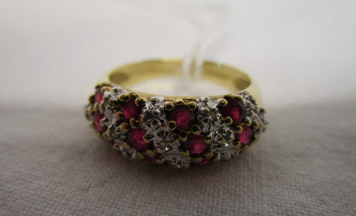 Gold ruby and diamond set ring