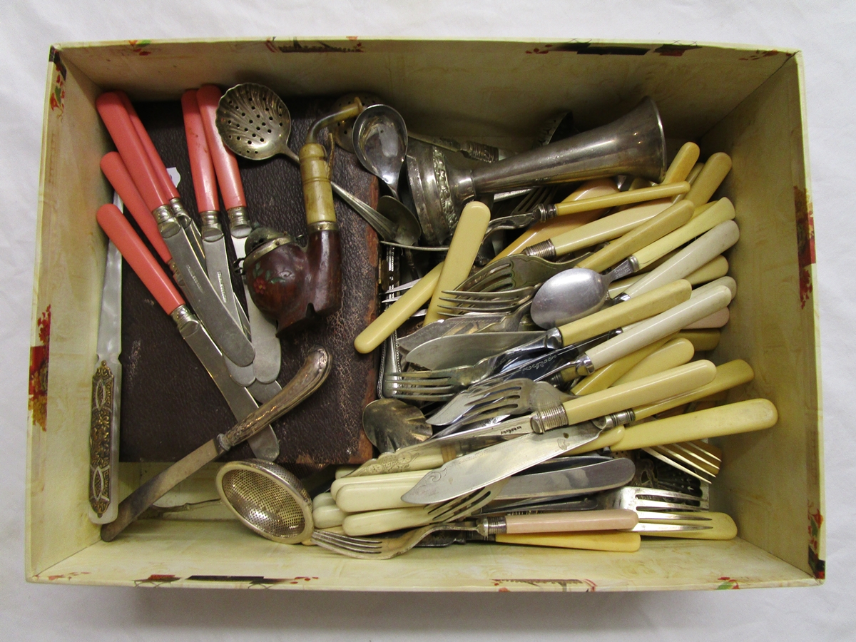 Box of flatware etc