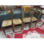 Set of 4 slat back rush seated chairs