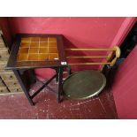 Brass top table, towel rail & tile top occasional table