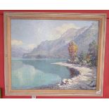 Oil on board - Lake scene