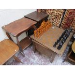 Occasional table, pot cupboard & chess set with converted commode for chess piece storage