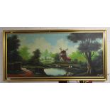 Large oil on board - Oriental river scene signed Pons