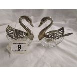 Unusual Italian glass & white metal salts - Swans