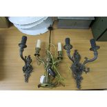 2 electic lamp sconces & 2 branch brass lamp