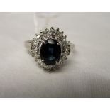 Platinum sapphire and diamond cluster ring