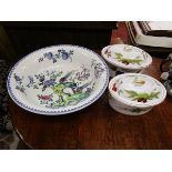 Large Spode bowl & 2 Royal Worcester Evesham casserole pots (1 A/F)