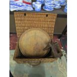 Wicker basket with tray marked Haiti & vintage plane