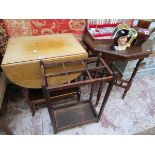 Oak drop leaf serving trolley, stick stand & octagonal occasional table