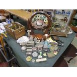 Mahogany toilet mirror and dressing table pots etc