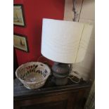 Wooden table lamp & unusual carved wooden bowl