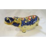 Boxed Royal Crown Derby hippo - Gold stopper